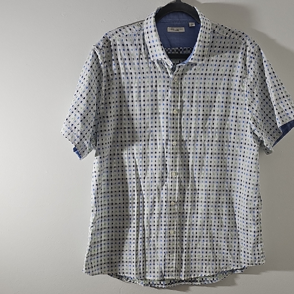 Men's Blue Checkered Short Sleeve Shirt.‎ Bybsinger & Sargent Los Angeles Size L